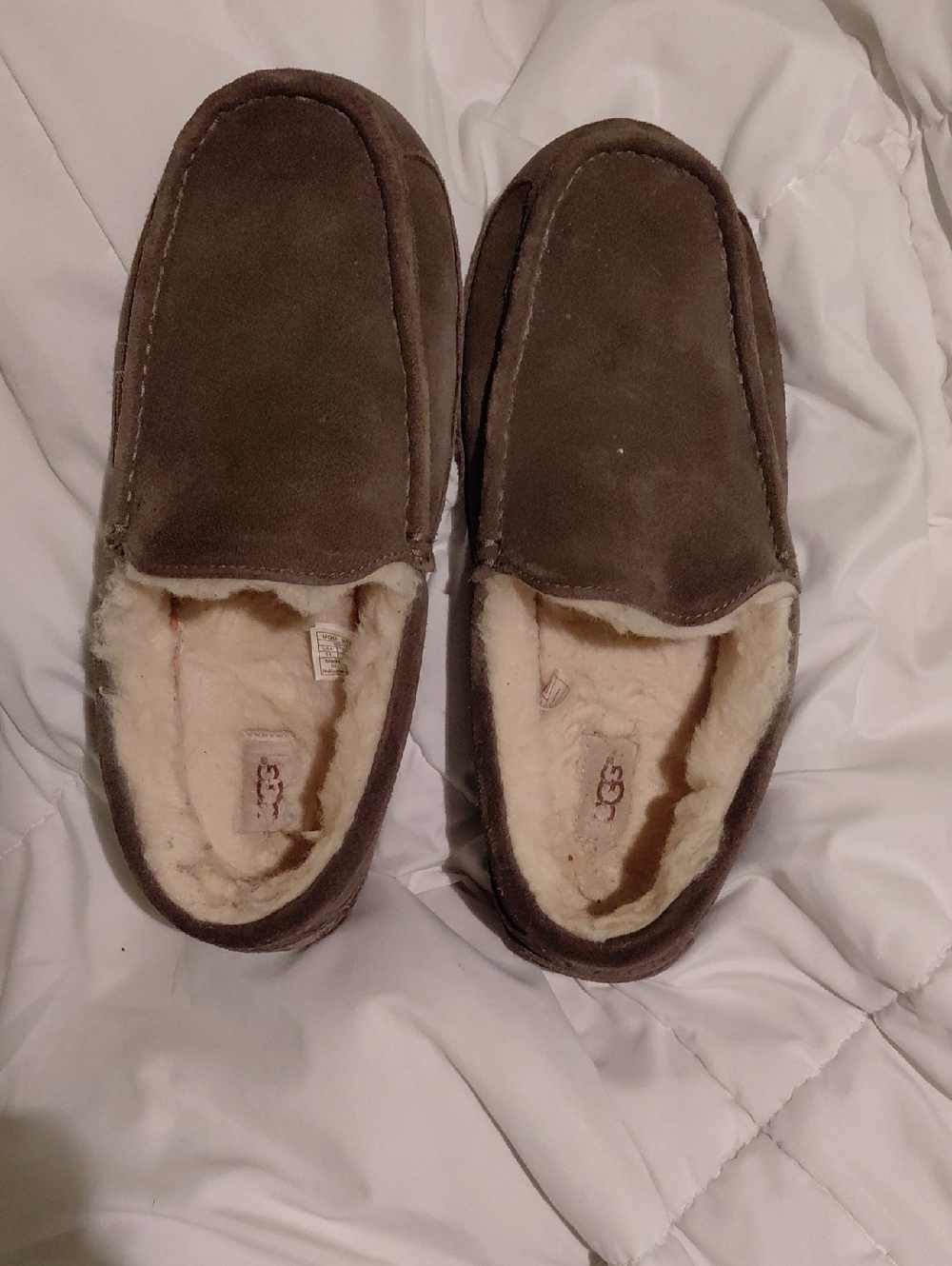 UGG Men's Brown Suede Shearling Slip-On Moccasins